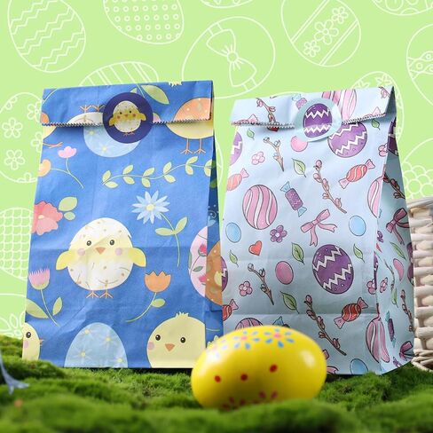 VGOODALL 54PCS Easter Treat Bags, Paper Bags with Stickers Goodie Party Lunch for Kids Easter Party Favors Cookies in Saudi Arabia