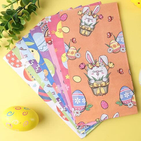 VGOODALL 54PCS Easter Treat Bags, Paper Bags with Stickers Goodie Party Lunch for Kids Easter Party Favors Cookies in Saudi Arabia
