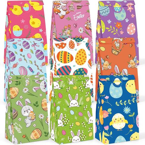 VGOODALL 54PCS Easter Treat Bags, Paper Bags with Stickers Goodie Party Lunch for Kids Easter Party Favors Cookies in Saudi Arabia