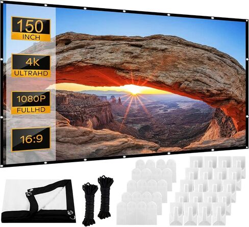 Projector Screen 120 inch, Outdoor Movie Screen with Carrying Bag Portable for Camping, 16:9 4K HD Foldable and Anti-Crease Projection Screen Support Double Sided Projection for Home Theater in Saudi Arabia