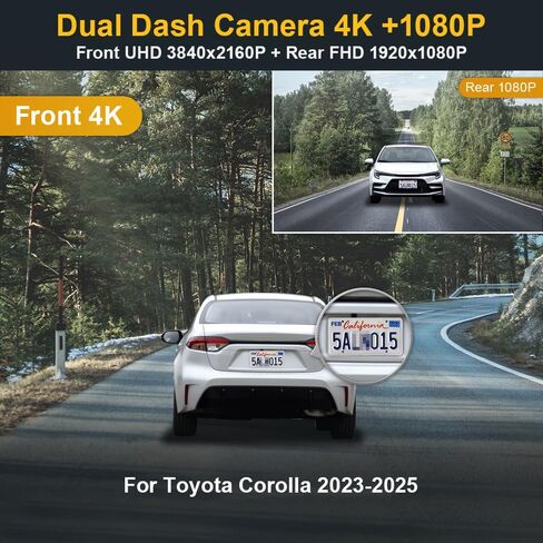 Fitcamx Front 4K+Rear 1080P Dash Cam Adapts for Toyota Corolla 2023-2026 Sedan Hybrid Hatchback, Integrated OEM Look, 2 Way HD Video, WiFi & APP, Loop Recording, G-Sensor, Easy to Use, 128GB Card in Kuwait