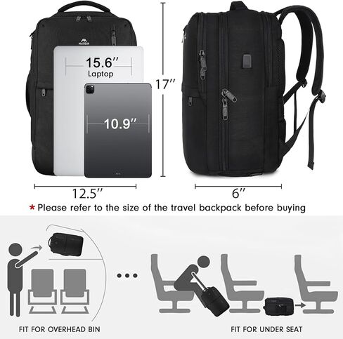 MATEIN Carry on Backpack, Extra Large 40L Flight Approved Travel Laptop Backpack with USB Port, 17 Inch Water Resistant Luggage Computer Daypack College Overnight Weekender Bag for Men & Women, Black in Kuwait
