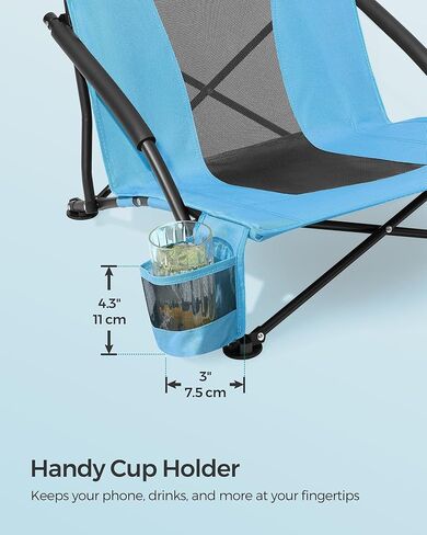 SONGMICS Set of 2 Portable Beach Chairs for Adults, Max. Load 330 lb Each, High Backrest, Cup Holder, Lightweight, Heavy-Duty, Light Blue UGCB067Q01V1 in Saudi Arabia