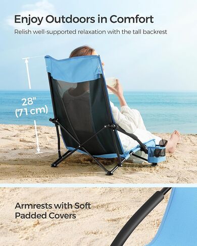 SONGMICS Set of 2 Portable Beach Chairs for Adults, Max. Load 330 lb Each, High Backrest, Cup Holder, Lightweight, Heavy-Duty, Light Blue UGCB067Q01V1 in Saudi Arabia