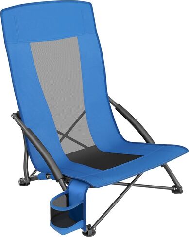 SONGMICS Set of 2 Portable Beach Chairs for Adults, Max. Load 330 lb Each, High Backrest, Cup Holder, Lightweight, Heavy-Duty, Light Blue UGCB067Q01V1 in Saudi Arabia