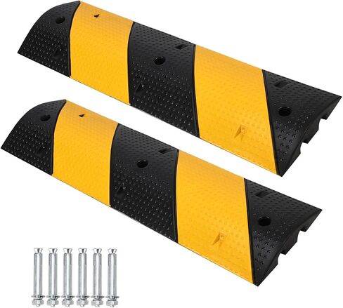 84'' Rubber Speed Bump, 2 Channel Modular Heavy Duty Speed Bumps Humps 25000 lbs Load Capacity, Cable Protector Ramp with 2 End Caps for Asphalt Concrete Gravel Driveway Road in Kuwait