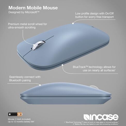 incase Modern Mobile Mouse - الذي صممه Microsoft - الوزن الخفيف ، والملاحة الدقيقة ، واليمين/الأيسر ، وعجلة التمرير ، وتكنولوجيا Bluetrack ، والبلوتوث اللاسلكي لنظام التشغيل Mac/Windows/8/10/11 (أسود) in Kuwait
