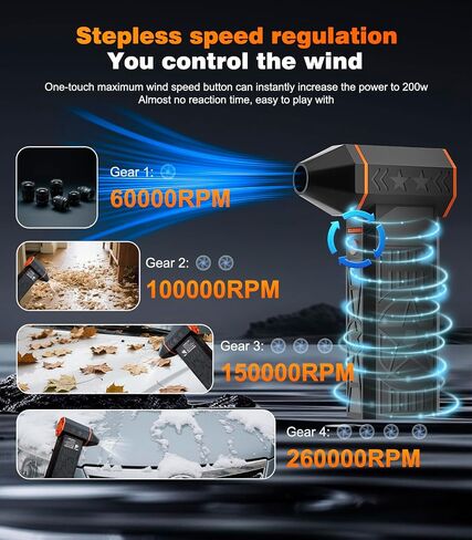 Electric Air Duster-260000rpm Compressed Air Duster Supports Reverse Charging,Continuously Variable Speed Adjustment Dust Blower for Computer, Keyboard, House, Outdoor and Car in Saudi Arabia