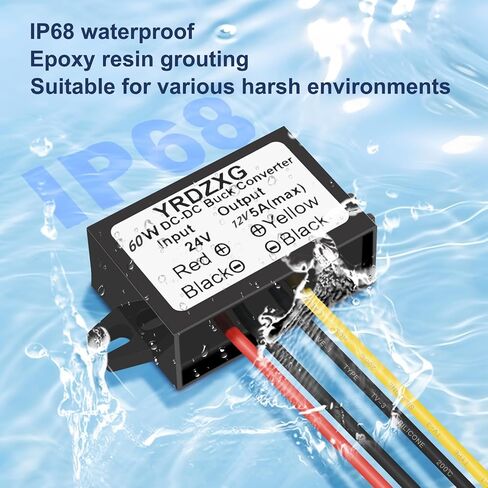yrdzxg12v 5a 60w 24v إلى محول طاقة خطوة إلى 12 فولت ، ومحول خطوة بخطوة ، ووحدة مخفضة صغيرة ، ووحدة DC المقاومة للماء لأنظمة السيارات والسيارات in Kuwait