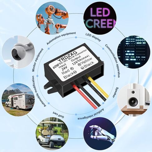 yrdzxg12v 5a 60w 24v إلى محول طاقة خطوة إلى 12 فولت ، ومحول خطوة بخطوة ، ووحدة مخفضة صغيرة ، ووحدة DC المقاومة للماء لأنظمة السيارات والسيارات in Kuwait