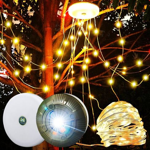 Retractable Camping String Lights Reel, 65.6ft 200 LED Portable Stowable 3000mAh Rechargeable Strip Light, Waterproof Tent Lantern for Outdoor Hiking Awning Garden Party Festival Decor (Warm White) in Saudi Arabia