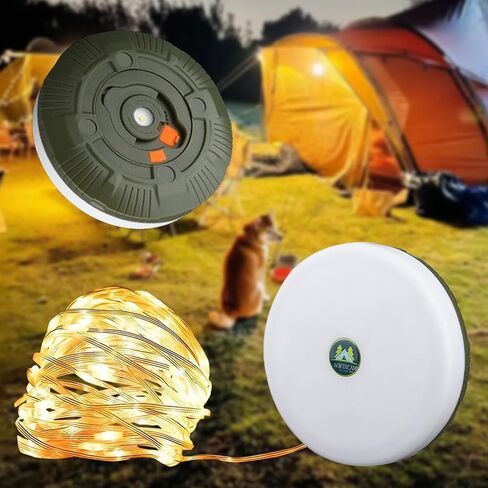 Retractable Camping String Lights Reel, 65.6ft 200 LED Portable Stowable 3000mAh Rechargeable Strip Light, Waterproof Tent Lantern for Outdoor Hiking Awning Garden Party Festival Decor (Warm White) in Saudi Arabia
