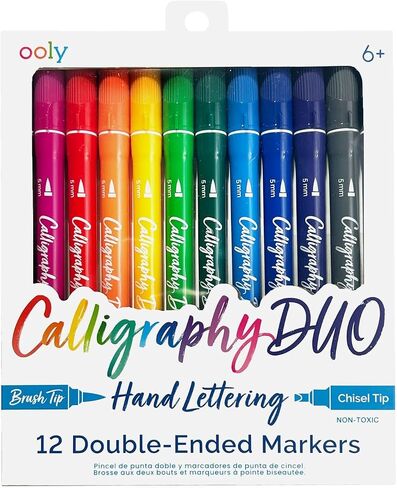 Ooly Brilliant Brush 12 Classic Colors, 12 Calligraphy Pens for Writing & Hand Lettering, Perfect Set of Brush Calligraphy Pens for Beginners or Kids with 12 Bright Colors in Kuwait