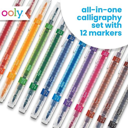 Ooly Brilliant Brush 12 Classic Colors, 12 Calligraphy Pens for Writing & Hand Lettering, Perfect Set of Brush Calligraphy Pens for Beginners or Kids with 12 Bright Colors in Kuwait