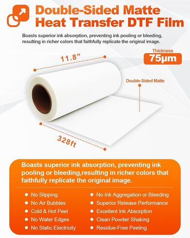 A3+ DTF Transfer Film, 13" x 19" Double Sided Matte PreTreat Heat Transfer PET Sheets for DTF Inkjet Printer, DTF Paper Direct Print on T-Shirts Textile, Hot & Cold Peel, 120 Sheets in Saudi Arabia