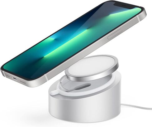 Stouchi Mag- Safe Charger Stand for 25W/15W MagSafe Charger Heavy-Duty Premium Metal Holder Base Desktop Tablet Mount for iPhone 16 Pro /16/15 Pro/15/14/13/12 -Silver in Saudi Arabia