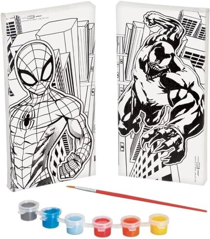 Marvel Avengers Color Your Own Canvas- 2 Canvases (8" x 4" ), 1 Brush, 6 Vivid Paints - Perfect Creative Gift for Kids & Fans - 1 Set in Saudi Arabia