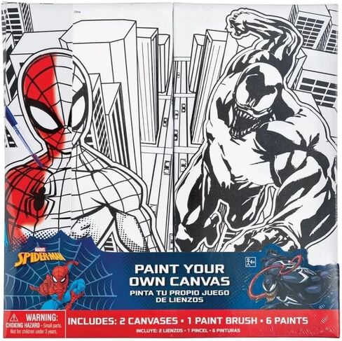 Marvel Avengers Color Your Own Canvas- 2 Canvases (8" x 4" ), 1 Brush, 6 Vivid Paints - Perfect Creative Gift for Kids & Fans - 1 Set in Saudi Arabia