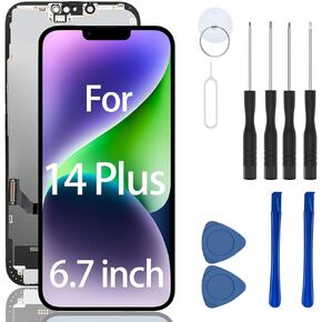 Replacement for iPhone 14 Plus 6.1-inch Screen Repair Kit, includes 3D Touch LCD Display, Integrated Frame Assembly, and Digitizer Screen, along with a Complete Set of Tools.