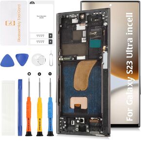 InCell S23 Ultra Display Screen Replacement (No Fingerprint Function) with Phantom Black Frame for Samsung Galaxy S23 Ultra SM-S918B/U/U1/W LCD Screen Touch Digitizer Assembly