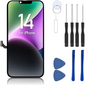 Replacement for iPhone 14 6.1-inch Screen Repair Kit, Includes 3D Touch LCD Display, Integrated Frame Assembly, and Digitizer Screen, Along with a Complete Set of Tools. Transparent