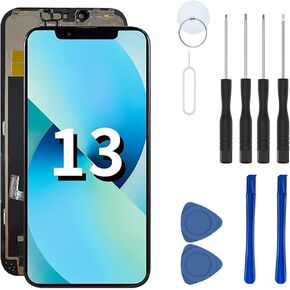 Replacement for iPhone 13 6.1-inch Screen Repair Kit, includes 3D Touch LCD Display, Integrated Frame Assembly, and Digitizer Screen, along with a Complete Set of Tools.