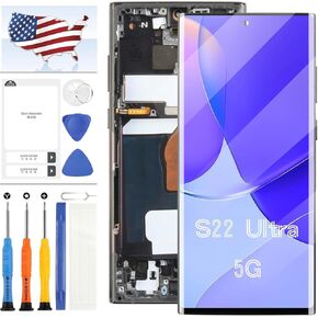 TFT for Samsung Galaxy S22 Ultra 5G S908 LCD Screen Replacement for SM-S908B, SM-S908B/DS, SM-S908U LCD Display Touch Screen Digitizer Assembly Replacement Repair Parts (Black with Frame)