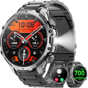 ساعة ذكية عسكرية للرجال (إجابة/إجراء مكالمة) ، 185 "HD Touch Screen 700mAh ساعة اللياقة البدنية كبيرة مع مصباح يدوي/معدل ضربات القلب/شاشة النوم للياقة البدنية لـ iPhone & Android Black