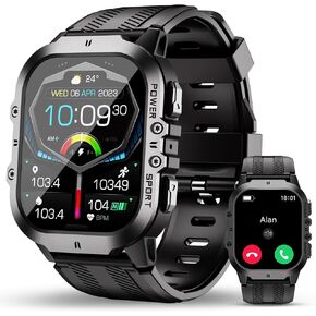 OUKITEL Military Smart Watch for Men, Answer/Make Calls Smart Watch for Android iOS,1.96" Outdoor Sports Fitness Tracker Heart Rate/Sleep Monitor, Fitness Tracker 120+ Sport Modes for IP68 Waterproof