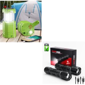 2 Pack Rechargeable Flashlights+ Electric LED Camping Lantern for Emergency