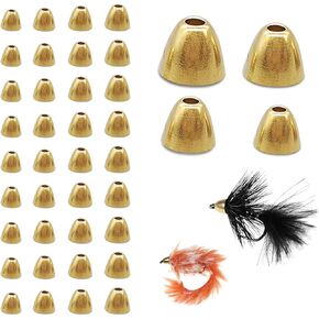 40 Pack Gold Brass Cone Heads for Fly Tying, Copper Brass Cone Heads for Fly Tying Beads Material, Copper Tying Beads Sink Deeper 4 Sizes