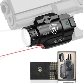 WARRIORLAND MB1 Pistol Light and Custom Kydex Holster, Fit for Springfield Hellcat Pro, Compact 500 Lumens Universal Rail Mounted Tactical Weapon Light with Red Laser & White LED, Power Indicator