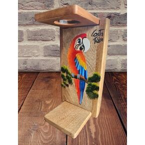 Tapanti store.Chorreador,Costa Rican handcrafted foldable wooden pour-over coffee maker.Includes a reusable cloth filter.Hand painted Macaw wooden design.Light Cedar.Perfect for travel (Blue/Orange)