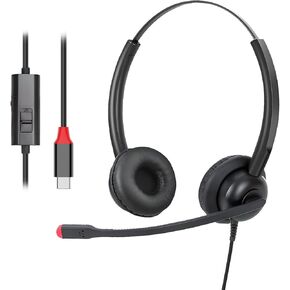 USB-C Headset, Type C Headset with Microphone Noise Cancelling, Wired USB C Headphones for PC Laptop Mac iPhone Android Samsung Teams Zoom Skype Home Office Online Class
