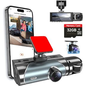Dash Cam Front and Rear Inside, Triple Car Camera, 3 Channel Dash Camera for Cars, 1080P Dashcam, Wireless Dash Cam, Loop Recording, G-Sensor, WiFi & APP Control, Free 32GB Card (3.16" IPS Screen)