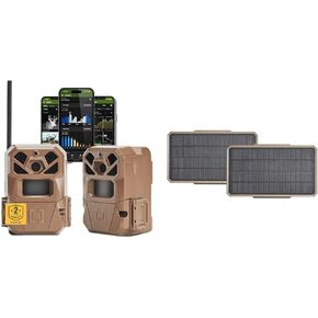 Moultrie Edge 2 Cellular Trail Camera(2-pk) and Solar Panel Power Pack 3.4W (2-Pack) - Auto Connect Nationwide 4G LTE - On Demand 36MP Photo - 1080P Video with HD Audio - 100 Ft Detection Range
