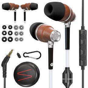 Symphonized Premium Wooden Airtube Headphones EMF Earbuds, 3D Sound, Microphone Volume Control, 8mm Bass Drivers Granting High Audio Quality for USB C Devices (Compatible with iPhone 15/16)