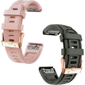 20mm Watch Band Replacement for Garmin fenix 5S/5S Plus/6S/7S/Instinct 2S/D2，Quick Fit silicone with rosegold buckle, DUSTROSE and ARMYGREEN Bundle