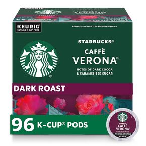 Starbucks K-Cup Coffee Pods ، Dark Roast Coffee ، Caffè Verona for Keurig Brewers ، 100 ٪ Arabica ، 4 صناديق (إجمالي 96 قرون)
