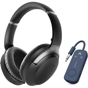 Avantree Relay & Aria 3, Bundle - Airplane Bluetooth 5.3 Adapter and Active Noise-Cancelling Headphones for Airplane Travel, ANC & Ambient Mode, Spacious & Comfortable Earpads, 55hr Playtime