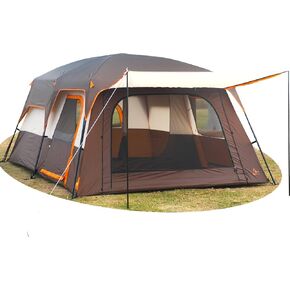 KTT Extra Large Tent 12 Person,Family Cabin Tents,2 Rooms,3 Doors and 3 Windows with Mesh,Straight Wall,Waterproof,Double Layer,Big Tents for Outdoor,Picnic,Camping,Family Gathering
