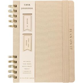 Graphique Daily Task Journal Luxe Collection, Fabric-Wrapped Hardcover Spiral Notebook for Planning & Writing, Priority List Planner with Magnetic Bookmarks & Gold Foil Embossing,192 Pages, 6" x 8"