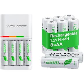 AA AAA Battery Charge (3.5-Hour Full Charge) with 4 Pack Rechargeable NiMH AA Batteries & 8PACK NiMH AA Rechargeable Battery