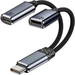 USB C to USB OTG Cable and Charger Adapter, 2-in-1 USB-C Splitter with 100W Fast Charging for iPhone 16/15 Series, iPad, MacBook, Galaxy S24/S23 and More (White)