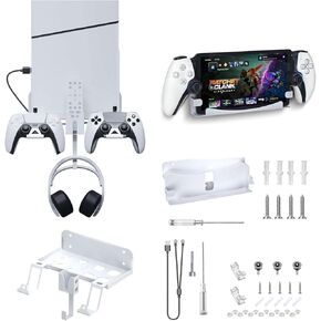HEATFUN PS5 Slim Wall Mount Kit with Controller Hook and PS Portal Remote Player Wall Mount - White