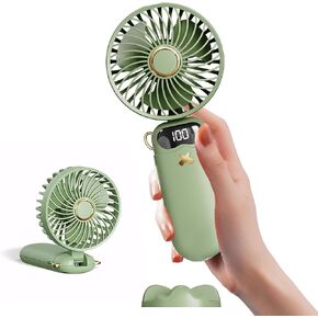 LALAKESI Foldable Handheld Fan with LED Battery Display, 6-Speed Cooling, Desk Base Stand - Mint Green Portable Fan for Travel, Office, Outdoor, Rechargeable Ultra Quiet Mini Handheld