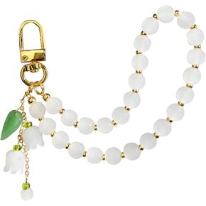 Cell Phone Lanyard，Lily of the valley Phone Charm，Phone Wrist Strap,Keychain Beaded Cellphone Lanyard,Hands-Free iPhone Wrist Strap for Women