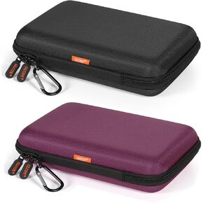 2 Colors Hard Carrying Case Electronics Organizer with Carabiner (Black + Deep Purple)