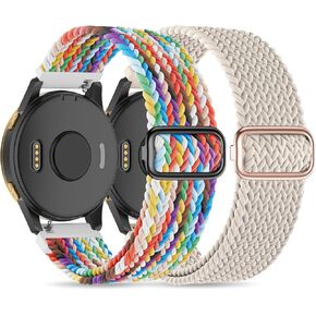 Sunnyson 2 Pack Braided Elastic Band Compatible with Garmin Venu 2/Garmin Venu 3/ Garmin Vivoactive 4,22mm Adjustable Watch Band Nylon Woven Replacement Straps Wristband for Women Men