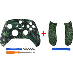 eXtremeRate Green Weeds Patterned Shell + Replacement Left Right Side Rails for Xbox Series X/S Controller